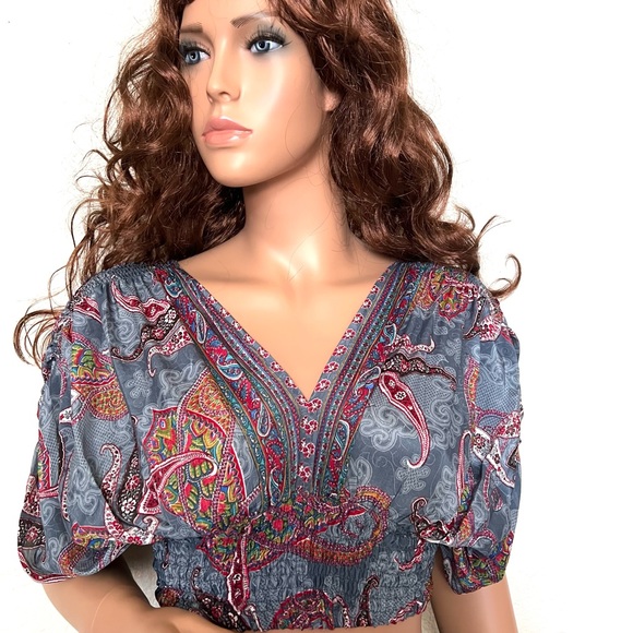 Vintage Inspired Paisley Print Smocked Crop Top - Picture 8 of 8